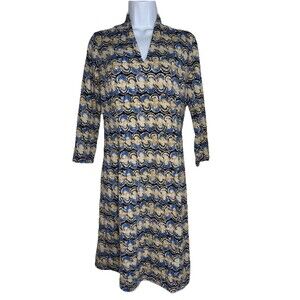 J. McLaughlin Mini Dress Tan Blue Catalina Cloth V-Neck Women Size Small